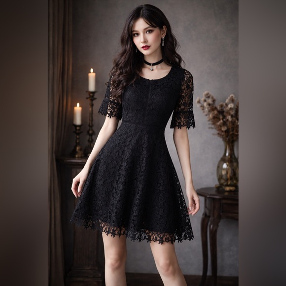 BB Dakota Dresses & Skirts - BB Dakota Black Lace Cocktail Dress Whimsygoth Fit & Flare Small